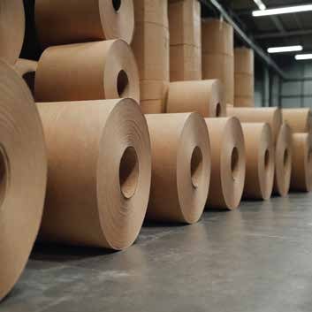 Kraft paper rolls in warehouse